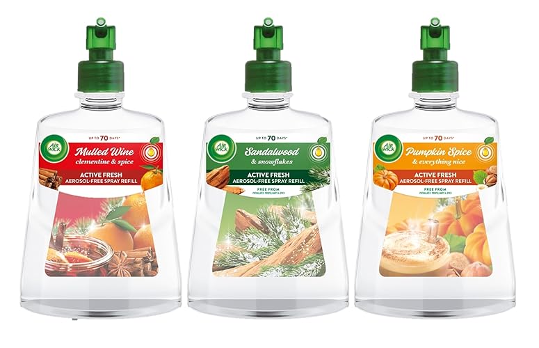 Air Wick Aerosol-Free Automatic Air Freshener Spray | 24x7 Active Fresh Odour Neutraliser | Frosty Bundle | Mulled Wine, Sandalwood & Snowflakes, Pumpkin Spice | One of each