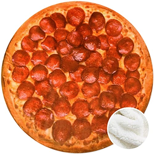 CASOFU Tortilla Throw Blanket, Sherpa Salami Blanket, Giant Pizza Throw Blanket, Novelty Pizza Blanket for Your Family, Flannel Pizza Blanket.(Red Sherpa, 80 inches)