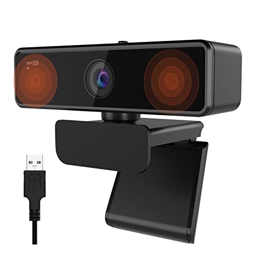 NUROUM 2K Webcam with Microphone, 1080P/60fps, 1440P/30fps, Dual Microphone with Privacy Cover, Wide-Angle USB FHD Web Computer Camera, Plug and Play, for Zoom/Skype/Teams/Webex, Laptop MAC PC Desktop - Black - AW-V32AF(Auto Focus)