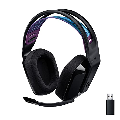 Logitech G535 Lightspeed Wireless Gaming Headset - Lightweight on-ear headphones, flip to mute mic, stereo, compatible with PC, PS4, PS5, USB rechargeable - Black - Black - Wireless - Headset