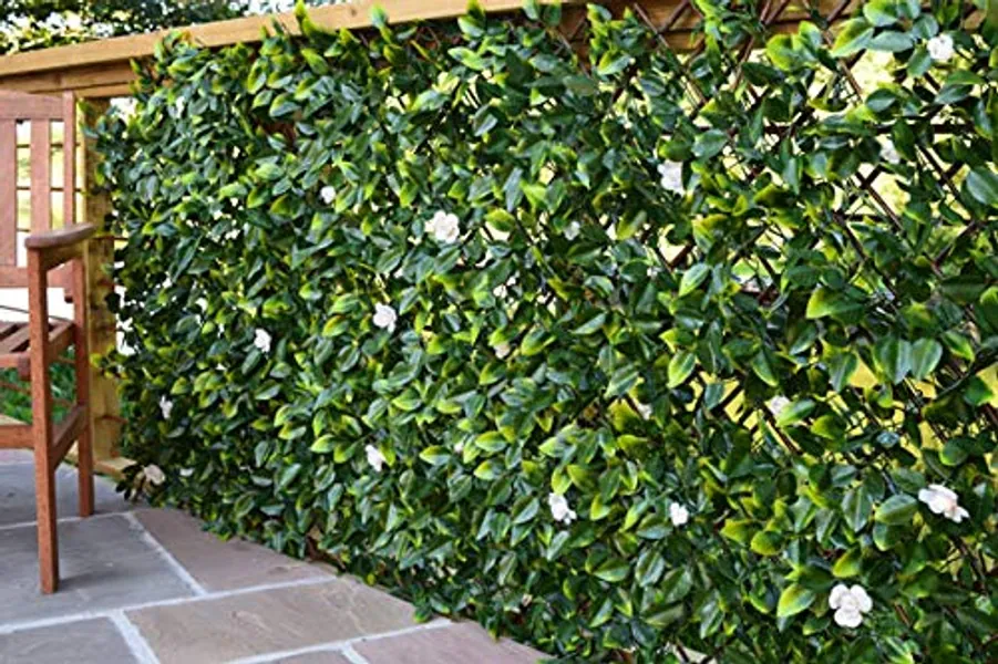 eXtreme Instant Hedging Artificial Screening Fencing Trellis Privacy Screen Garden Expanding Willow With Summer flowers - 2M x 1M - Can Be Extended!