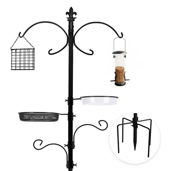 Urban Deco Bird Feeding Station With Feeders - Bird Feeders Hanging Station Heavy Duty Bird Feeder Pole With Bird Feeders For Small Birds - Bird Feeder Stand With Bird Bath Tray And Bird Feeder Tray