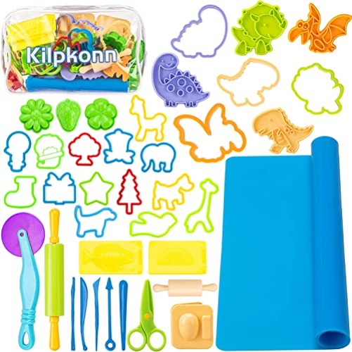 Dough Tools Kit for Kids, 41Pcs Play Dough Accessories Molds, Shape, Scissors, Rolling Pin, Playdough Mat with Storage Bag, Play Dough Sets for Toddlers Girls Boys - 41pcs Play Dough Accessories