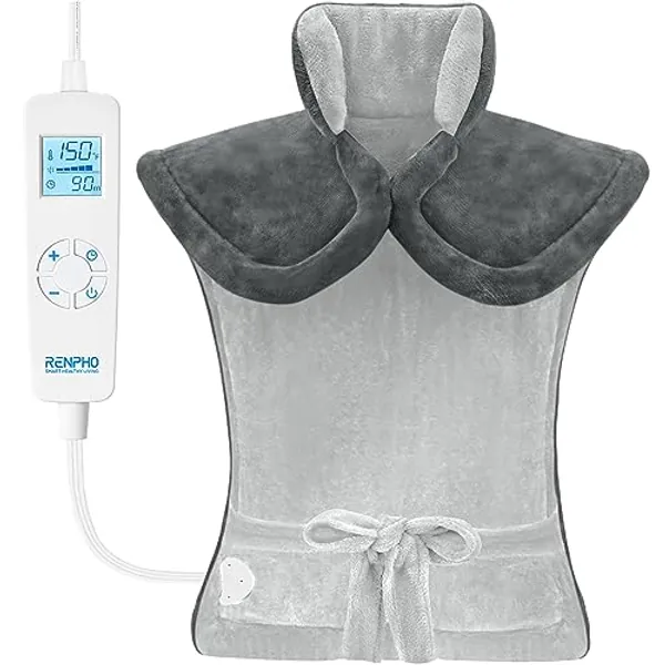 RENPHO Heating Pad for Back Pain Relief, Fathers Day Dad Gifts, Birthday Gifts for Women Men Grandma, FSA HSA Eligible, Electric Weighted Heat Pad for Neck and Shoulders, ETL Certified, Grey White