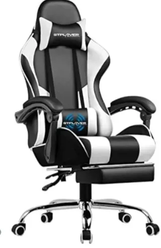 Amazon.com: GTPLAYER Gaming Chair, Computer with Footrest and Lumbar Support Height Adjustable with 360°-Swivel Seat and Headrest for Office or Gaming (White) : Home & Kitchen