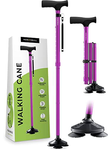 HONEYBULL Walking Cane for Men & Women - Foldable, Adjustable, Collapsible, Free Standing Cane, Pivot Tip, Heavy Duty, with Travel Bag | Walking Sticks, Folding Canes for Seniors & Adults [Purple] - Pivot Cane - Purple