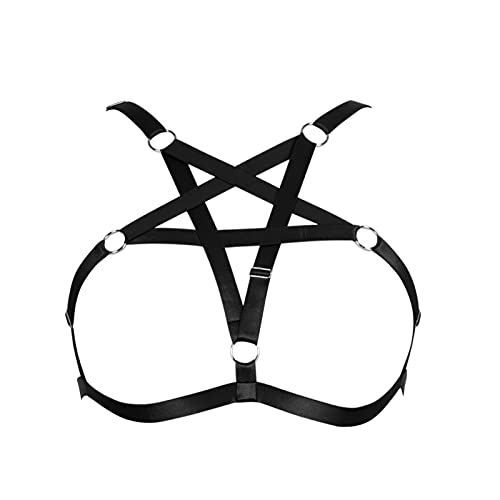 BBOHSS Women's Body Harness Plus Size Pentagram Fashion Bra Punk Gothic Top Hollow Belt Halloween Carnival Costume 12 Colors - One Size - Black