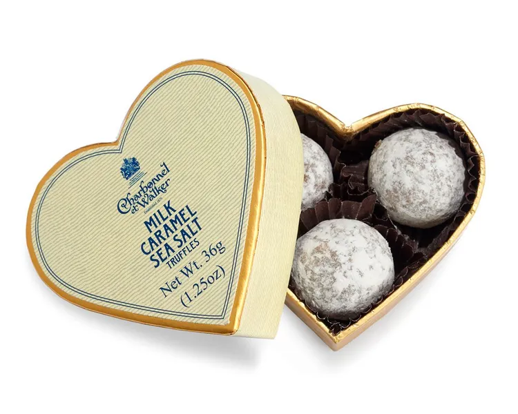 Milk Sea Salt Caramel Chocolate Truffles - Cream Mini Heart - Charbonnel et Walker UK