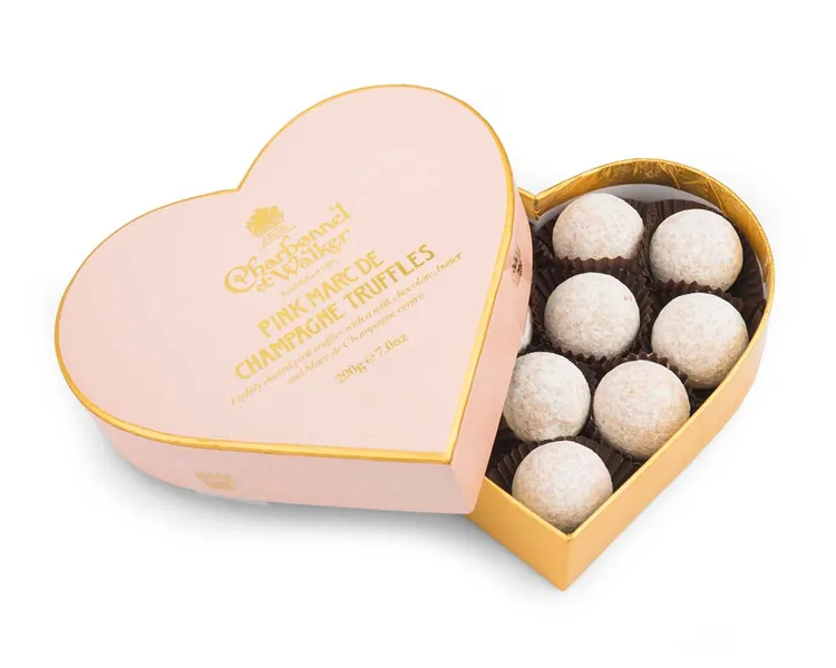 Pink Marc de Champagne Chocolate Truffles Heart 200g - Charbonnel et Walker UK
