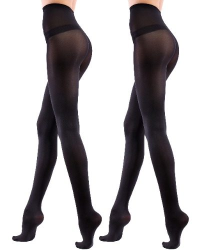 2 Pairs Leamel Soft 80 Denier Opaque Black Tights for Women Multipack 2 Pack Black Women's Tights Gift Pack