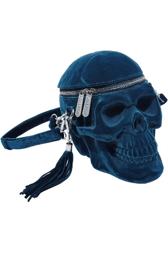 Killstar Handtasche Blue Grave Digger Skull Velvet - Blauer Samt - 