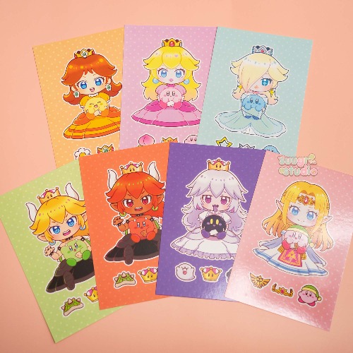 Princess x Poyo Mini Prints - Daisy, Peach, Rosalina, Blonde/Red Bowsette, Boosette, Zelda - Set of 3