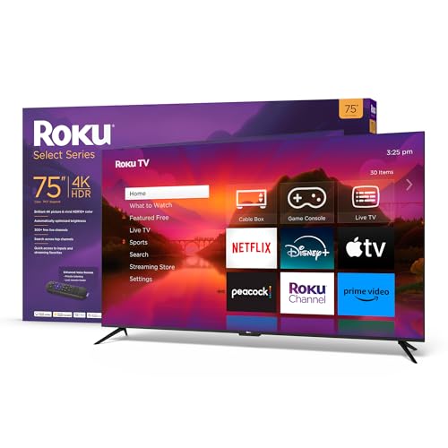Roku Smart TV – 75-Inch Select Series 4K HDR RokuTV Enhanced Voice Remote, Brilliant 4K Picture, Automatic Brightness, & Seamless Streaming – Live Local News, Sports, Family Entertainment - 75"