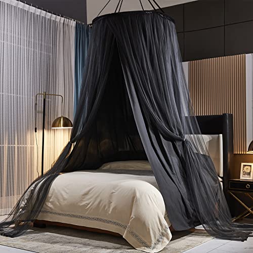 Kertnic Luxurious Bed Canopy for Girls & Adults, Large Elegant Double Layer Bed Curtain Canopy Drapes, Round Dome Lace Princess Canopies Netting (Black) - Black
