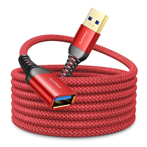 AINOPE 10FT USB 3.0 Extension Cable Type A Male to Female Extension Cord Durable Braided Material High Data Transfer Compatible with USB Keyboard,Mouse,Flash Drive, Hard Drive,Printer-Red - 10FT Red