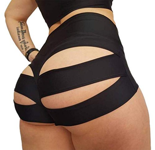 BZB Women's Cut Out Yoga Shorts Scrunch Booty Hot Pants High Waist Gym Workout Active Butt Lifting Sports Leggings - XX-Large - Black