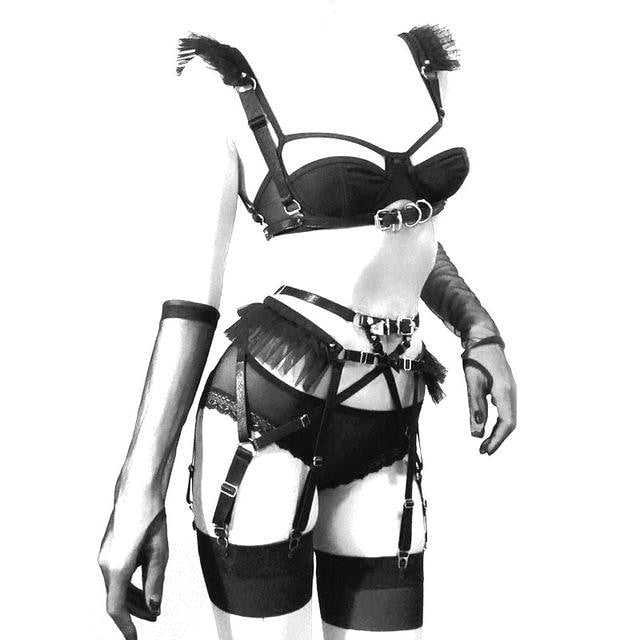Complete Harnessed Lingerie Set - Black
