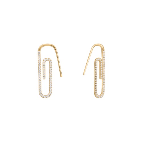 14K GOLD & DIAMOND PAPERCLIP EARRINGS - 14K GOLD & DIAMOND