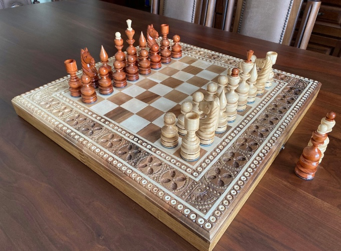Large Handmade Wooden Chess Set and Board