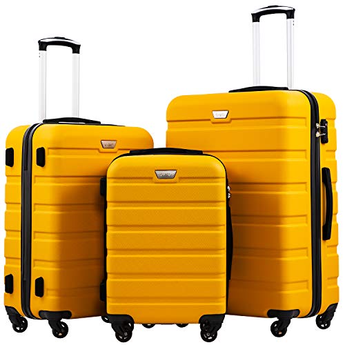 Coolife Luggage 3 Piece Set Suitcase Spinner Hardshell Lightweight TSA Lock (yellow, 3 piece set(20in24in28in)) - 3 piece set(20in24in28in) - yellow
