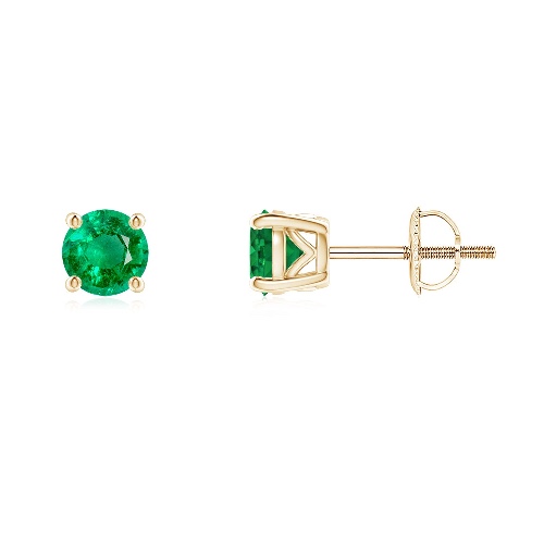 Vintage Style Round Emerald Solitaire Stud Earrings