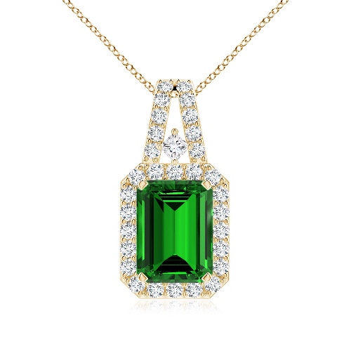 Lab-Grown Emerald-Cut Emerald Halo Pendant | Angara