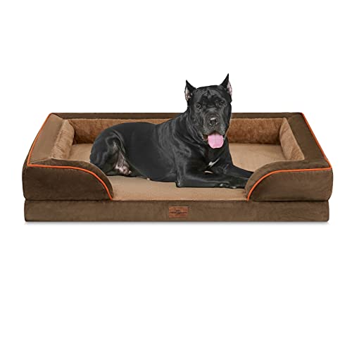 Comfort Expression XXL Orthopedic Dog Bed for Extra Large Dogs, Washable Dog Sofa Bed, Waterproof Orthopedic Foam Dog Beds with Removable Cover & Non-Slip Bottom(XX-large,Brown) - 53.0"L x 42.0"W x 9.5"Th - Brown