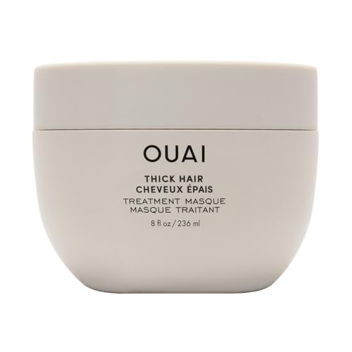 OUAI Thick Hair Mask - Hair Treatment Masque with Almond Oil, Olive Oil, & Hydrolyzed Keratin to Restore Damaged Hair - Phthalate & Paraben Free Hair Masque (8 fl oz) - Thick