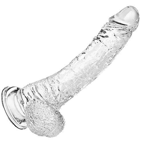 9'' Realistic Dildo Adult Sex Toys, Body-Safe Material Lifelike Huge Penis with Strong Suction Cup for Hands-Free Play, Flexible Cock with Curved Shaft and Balls for Vaginal G-spot Anal Play(Clear) - Clear