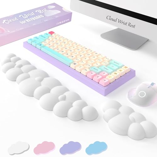 Keyboard Cloud Wrist Rest 2PCS, High Density Memory Foam Keyboard Palm Rest, Ergonomic Keyboard Pad Wrist Support for Pain Relief, Mouse Pad Rest Support for Office/Computer/Laptop/Gaming/Mac,White - Cloud Wrist Rest - White