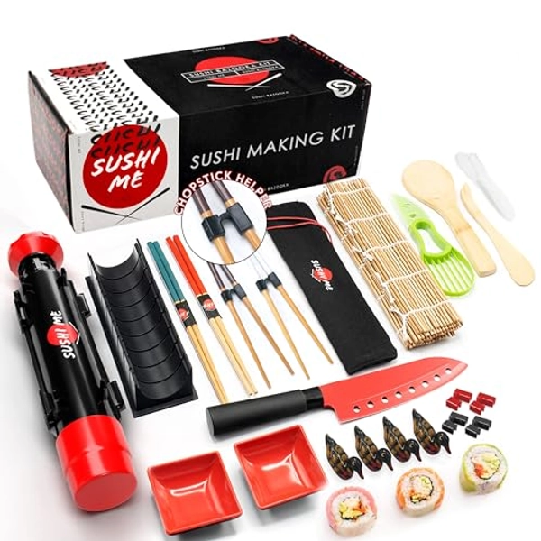 SushiMe Sushi Making Kit - Complete 24-Piece Sushi Maker Set - Includes Reusable Multicolor Chopsticks, Bamboo Rolling Mat, Bazooka, & Avocado Slicer - Premium Sushi Making Kit for Beginners & Pros