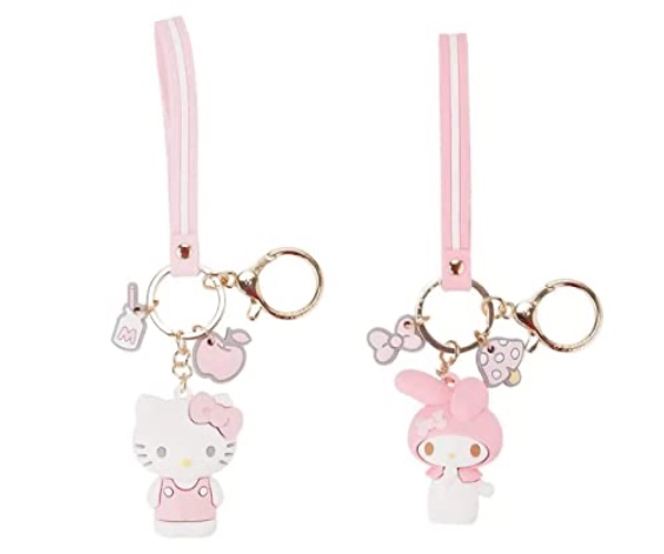 Mtoye Cute Kawaii Accessories Anime Keychain Adorable Keychain Keyring Key Purse Handbag Car Charms - My Melody + Hello Kitty