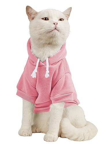 QWINEE Basic Dog Hoodie, Dog Warm Jacket, Cat Apparel, Dog Shirt, Dog Clothes for Puppy Kitten Small Medium Dogs Cats Light Pink Medium - Medium - Light Pink