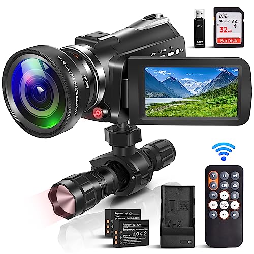 4K Video Camera Camcorder, 30MP UHD Wifi IR Night Vision Video Recorder with IR Flashlight, Vlogging Camera for YouTube Filming, 30X Digital Zoom Touch Screen Video Camera with Remote, Wide Angle