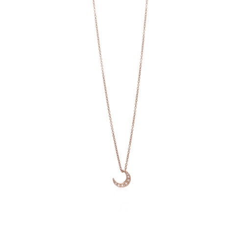 Diamond Crescent Moon Necklace - 14K Rose Gold