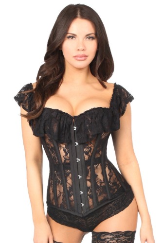 Daisy Corsets Top Drawer Black Sheer Lace Steel Boned Corset - Small / Black