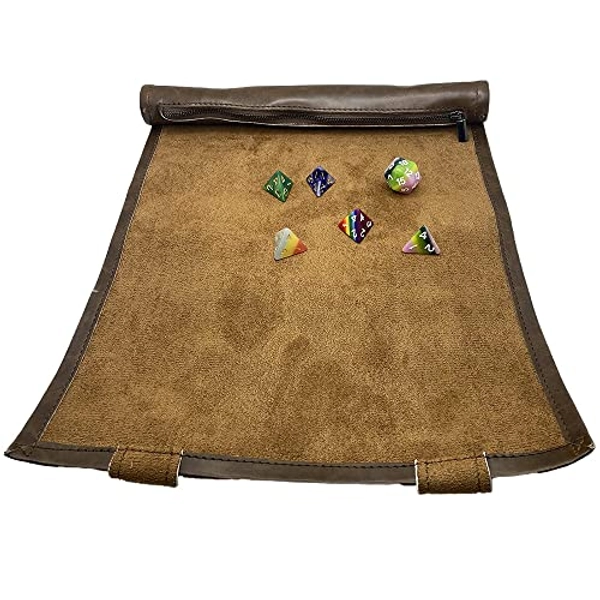 Grinning Gargoyle - DnD Portable Foldable Gaming Scroll - Dice Storage and Rolling Tray - DnD Folding Mat for any Dice or Board Game - (Brown)