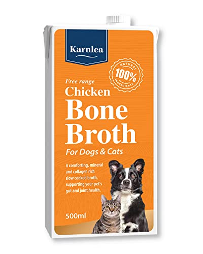 Karnlea Chicken Bone Broth for Dogs & Cats - Free Range | 100% Real & Natural Liquid Bone Broth for Pets | High in Collagen & Protein for Healthy Joints, Gut, Digestion, Skin & Sickness Recovery - 500ml