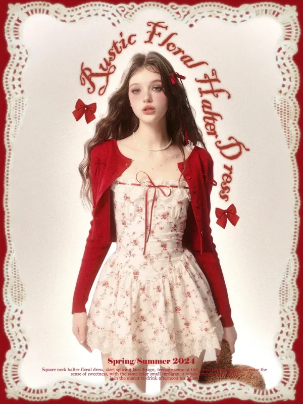 [$72.25]Apricot Floral Print Square Neckline Dress