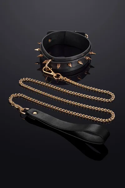 Thorn Leather Collar Choker and Leash Set Black - Black