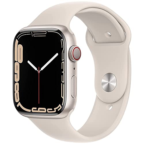 Apple Watch Series 7 (GPS + Cellular, 45 MM) Starlight Aluminum Case with Starlight Sport Band (Renewed) - Starlight Aluminum Case with Starlight Sport Band - 45mm - GPS + Cellular - Renewed