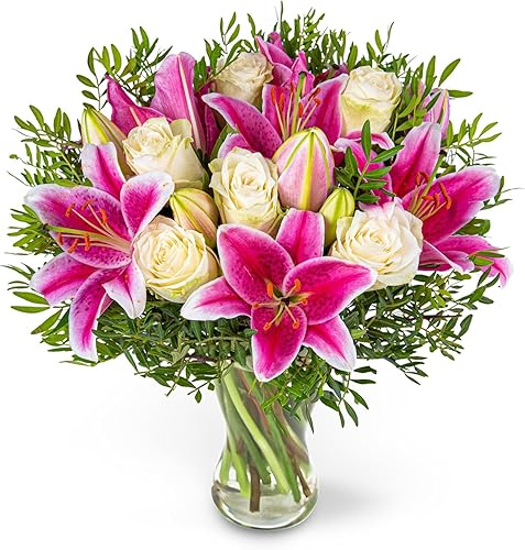 Pink Lilies and Rose - Birthday Flowers - Flowers Next Day - Thank You Flowers - Anniversary Flowers - Occasion Flowers - Get Well Flowers - Fresh Cut Flowers - Mothersday (Pink Lilies and Rose) - Medium