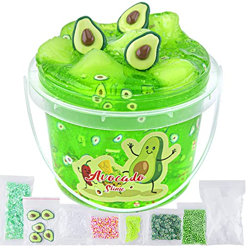 Clear Slime, 10,2 oz Grün Avocado Jelly Cube Glimmer Fluffy Schleim für Kinder, Kinderpartygeschenk, Geburtstag, Ostern, Neujahr, Geschenk für Mädchen und Jungen im Alter von 6, 7, 8, 9, 10 Jahren - Avocado Clear Slime