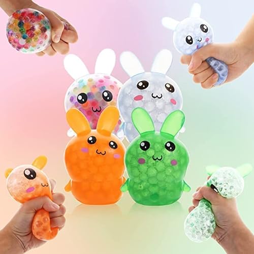 EKKONG Stressball 4 Stück Kaninchen Antistressball Quetschball Lustig Bunte Knautschball mit Wasse Perlen für Kinder Erwachsene Stressabbau Spielzeug, Festliches Geschenk Ostern - 4 Hase