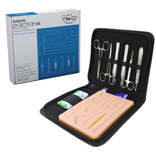 Suture Kit | Kits of Medicine | HD Suture Guides Included | Complete Suture Practice Kit For Medical Students, Veterinarians, Nurses | Durable Silicone Skin Suture Pad | Great Gift
