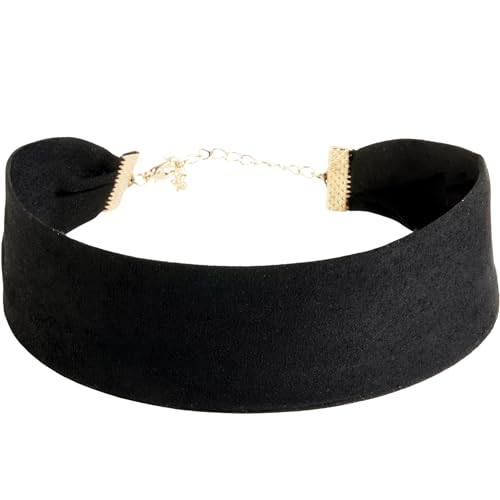 STACKABLE CREATIONS Wide Thick Black Velvet Choker Necklace for Women, Girls, Kids | Plain Gothic Collar Jewelry | Valentines Day, Halloween Maleficent Simple Ribbon Victorian Cameo Choker - Black