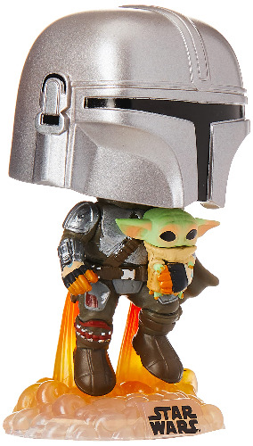 Funko POP Vinyls Star Wars : The Mandalorian Mando Flying With Jet Display Stand Holding Baby Yoda In His Arms Pack Collectible Toy - Funko POP! 50959