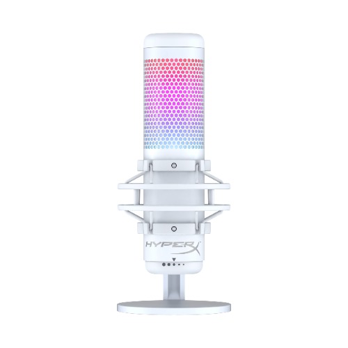 HyperX QuadCast S – RGB USB Condenser Microphone for PC, PS5, Mac, Anti-Vibration Shock Mount, 4 Polar Patterns, Pop Filter, Gain Control, Gaming, Streaming, Podcasts – White
