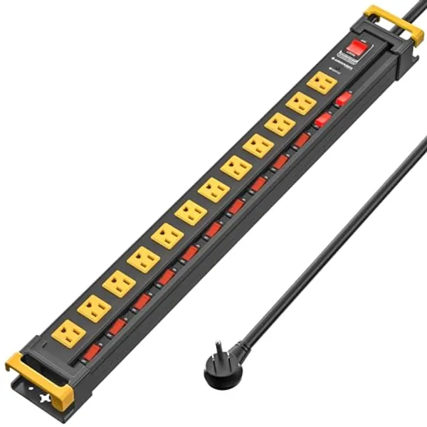 12 Outlet 3300J Surge Protector Power Strip with Individual Switches,Long Heavy Duty Metal Power Strip with Cord Manager, 15A/1875W Overload Protection,Wide Spaced,6Ft Cord,Flat Plug - 12 Outlet