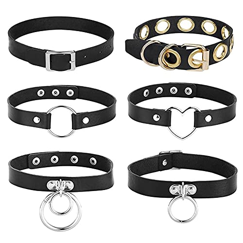 NOCHME Choker Cuero Gargantillas De Piel Para Mujer Y Niña, Ajustable Vintage Goth, Punk Gotico Rock Juego De Collar Necklace Para Mujeres, Hombres Y Niñas, Negro